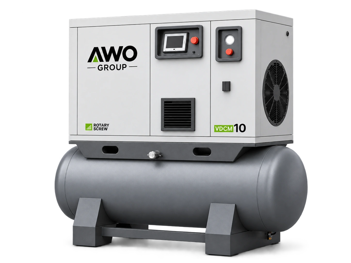 Compresor AWO Group VDCM 10 sobre tanque horizontal