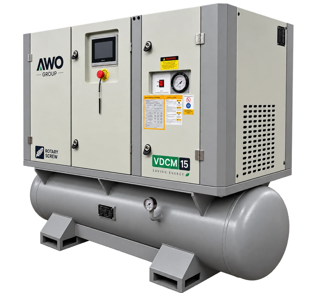Compresor AWO VDCM 15 sobre tanque horizontal